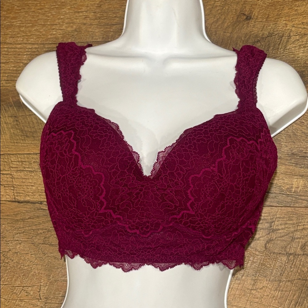 Victorias Secret Magenta Dream Angels Padded No Wire Lace Bra Size 34DD